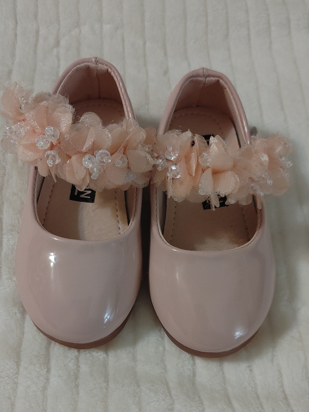 Toddler Patent Mary Jane Shoes with Peach Floral Strap